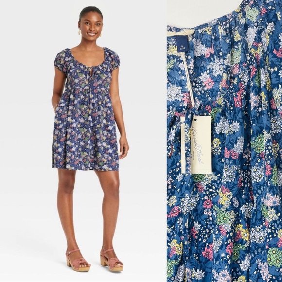 Universal Thread Dresses & Skirts - Universal Thread Women's Dress Medium Mini Short Sleeve Blue Floral Scoop New